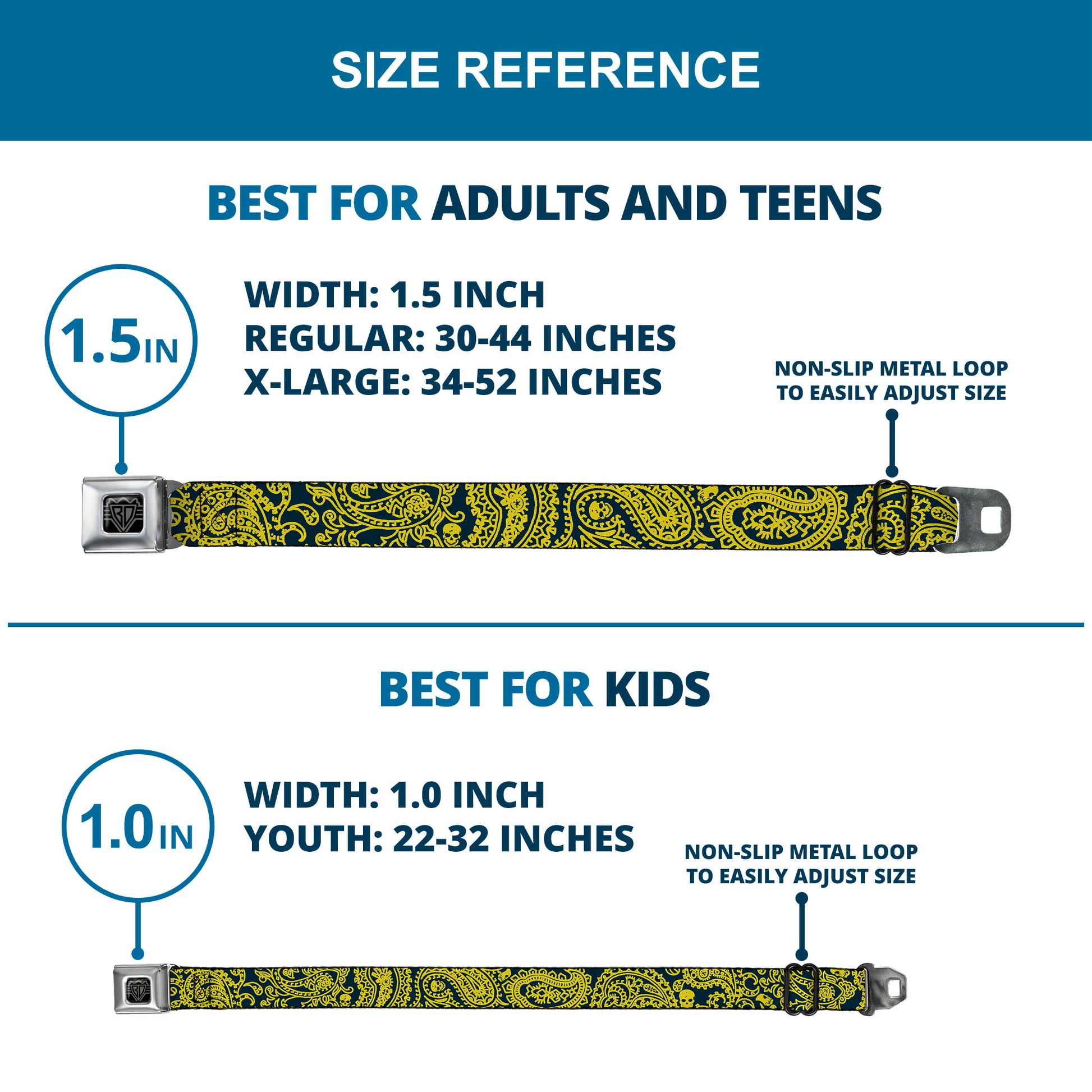 BD Wings Logo CLOSE-UP Full Color Black Silver Seatbelt Belt - Bandana/Skulls Green/Gold Webbing Seatbelt Belts Buckle-Down