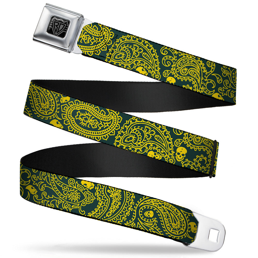BD Wings Logo CLOSE-UP Full Color Black Silver Seatbelt Belt - Bandana/Skulls Green/Gold Webbing Seatbelt Belts Buckle-Down