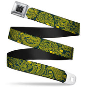 BD Wings Logo CLOSE-UP Full Color Black Silver Seatbelt Belt - Bandana/Skulls Green/Gold Webbing Seatbelt Belts Buckle-Down