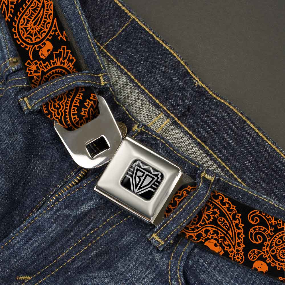 BD Wings Logo CLOSE-UP Full Color Black Silver Seatbelt Belt - Bandana/Skulls Black/Orange Webbing Seatbelt Belts Buckle-Down