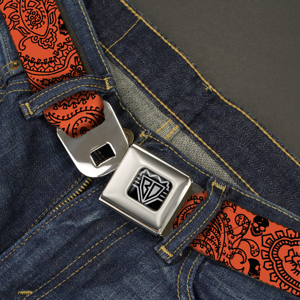 BD Wings Logo CLOSE-UP Full Color Black Silver Seatbelt Belt - Bandana/Skulls Orange/Black Webbing Seatbelt Belts Buckle-Down
