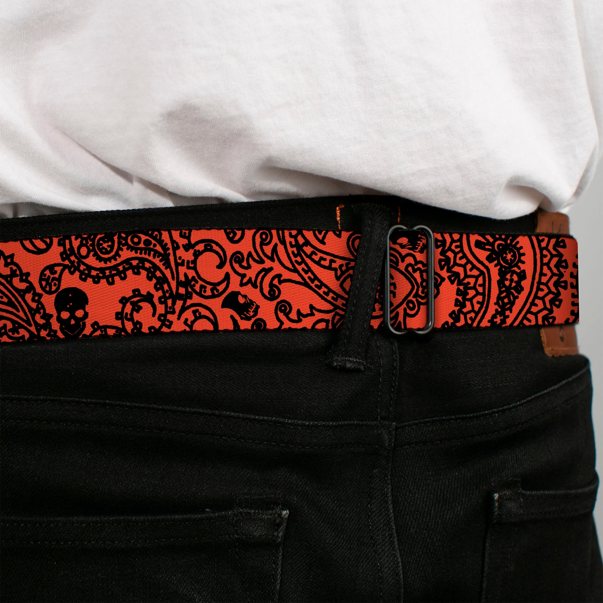 BD Wings Logo CLOSE-UP Full Color Black Silver Seatbelt Belt - Bandana/Skulls Orange/Black Webbing Seatbelt Belts Buckle-Down