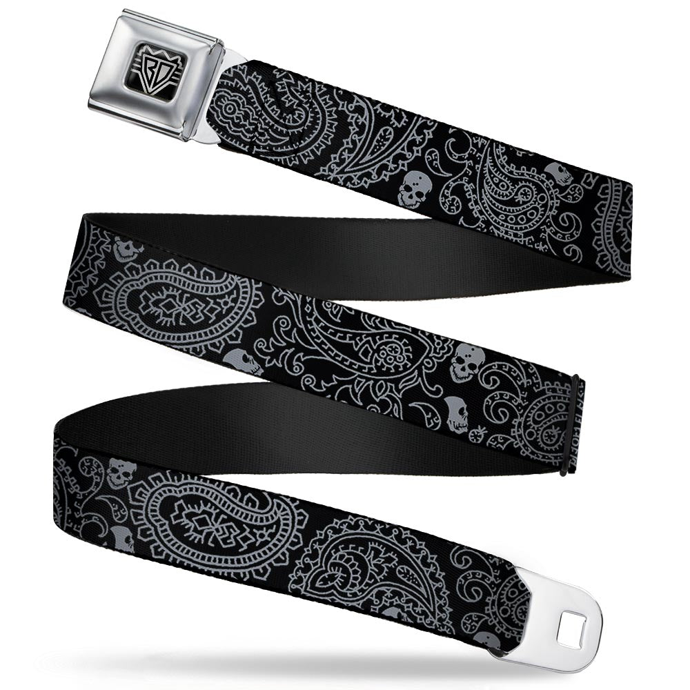 BD Wings Logo CLOSE-UP Full Color Black Silver Seatbelt Belt - Bandana/Skulls Black/Silver Webbing Seatbelt Belts Buckle-Down