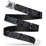 BD Wings Logo CLOSE-UP Full Color Black Silver Seatbelt Belt - Bandana/Skulls Black/Silver Webbing Seatbelt Belts Buckle-Down