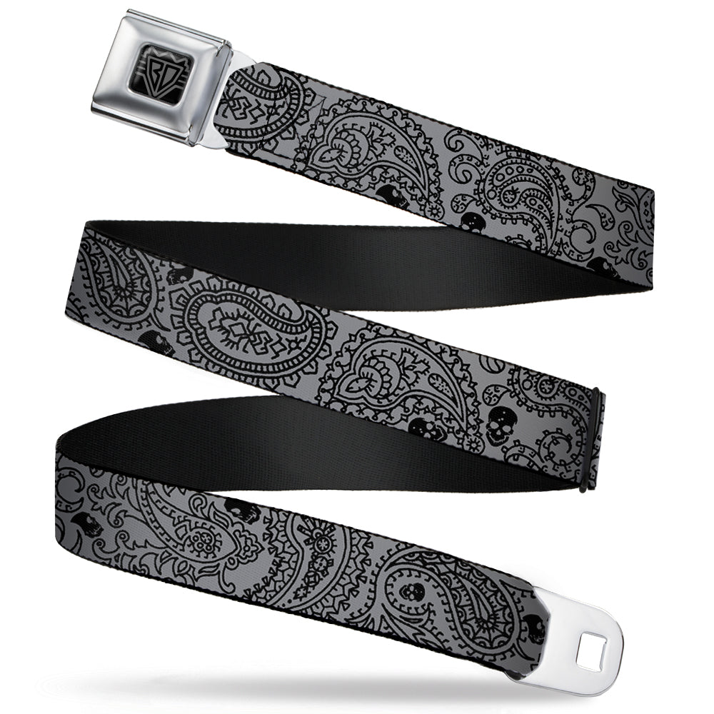 BD Wings Logo CLOSE-UP Full Color Black Silver Seatbelt Belt - Bandana/Skulls Silver/Black Webbing Seatbelt Belts Buckle-Down