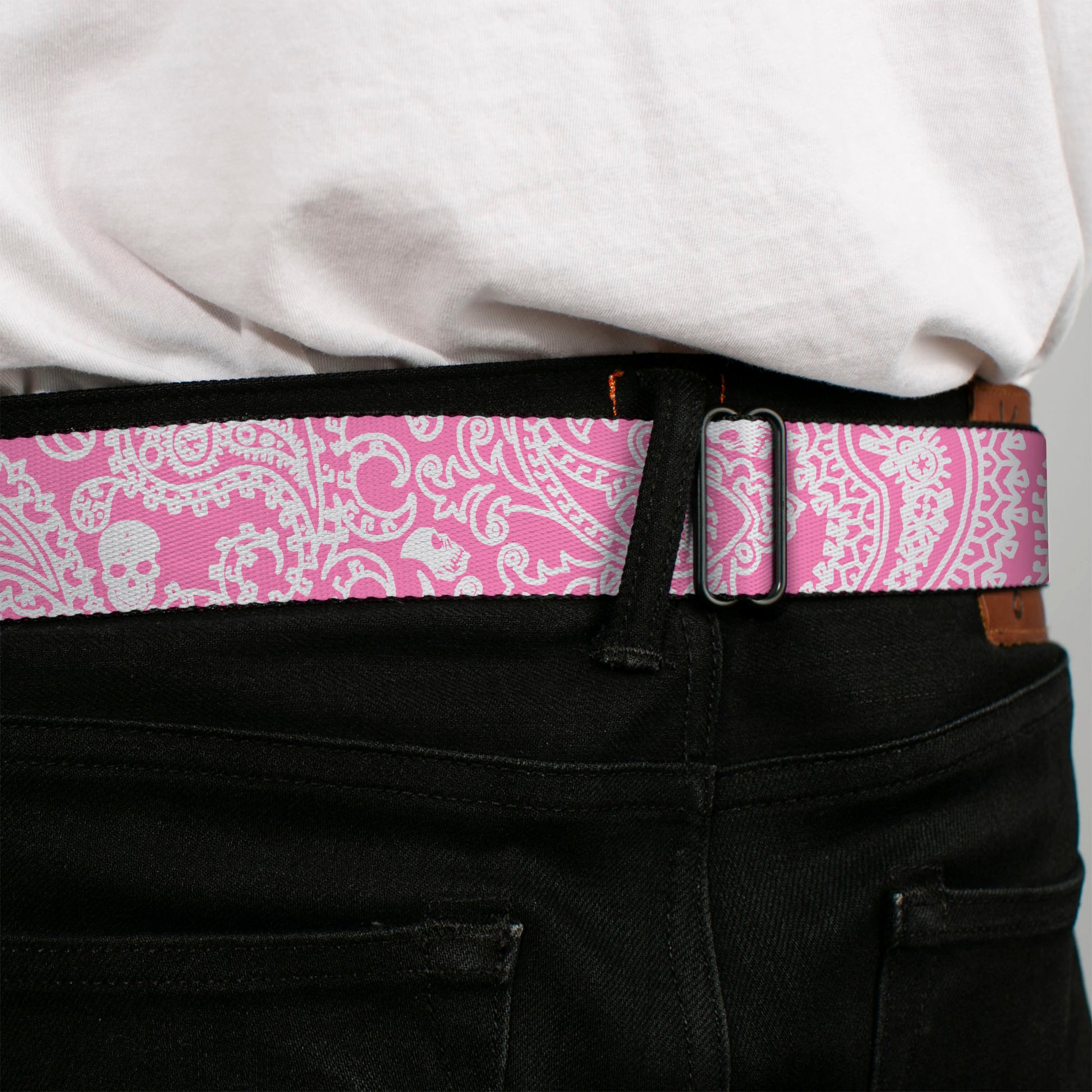 BD Wings Logo CLOSE-UP Full Color Black Silver Seatbelt Belt - Bandana/Skulls Pink/White Webbing Seatbelt Belts Buckle-Down