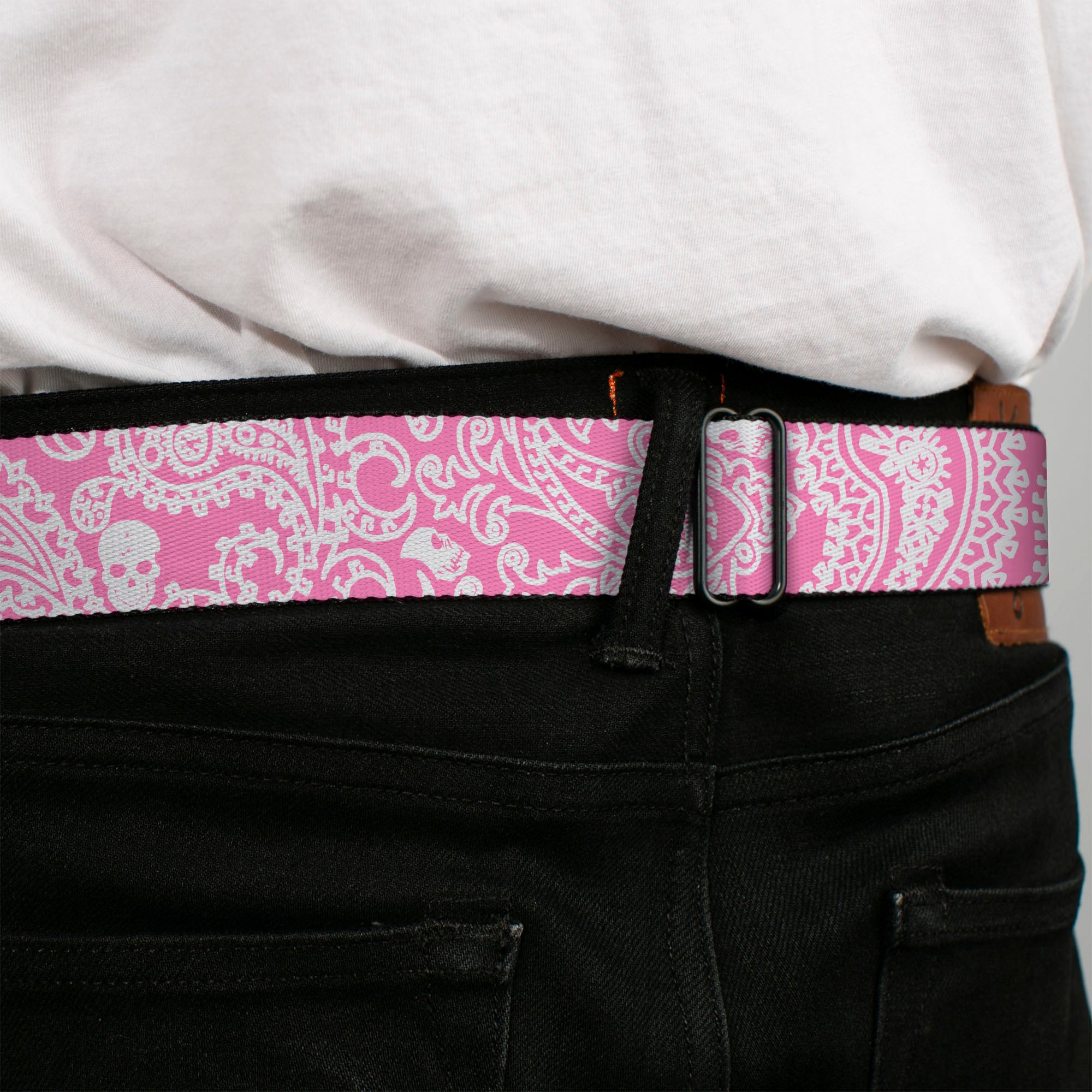 BD Wings Logo CLOSE-UP Full Color Black Silver Seatbelt Belt - Bandana/Skulls Pink/White Webbing Seatbelt Belts Buckle-Down