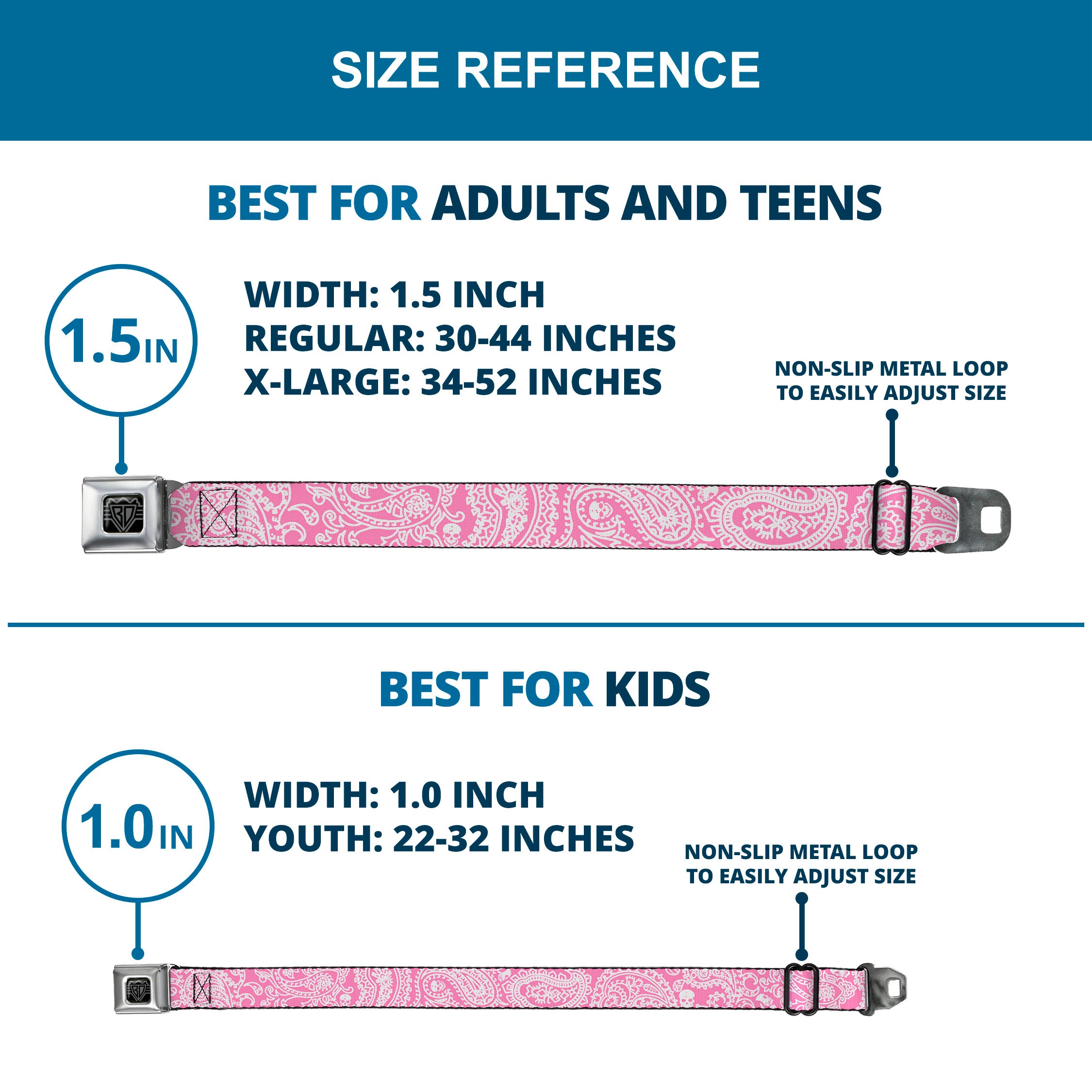 BD Wings Logo CLOSE-UP Full Color Black Silver Seatbelt Belt - Bandana/Skulls Pink/White Webbing Seatbelt Belts Buckle-Down