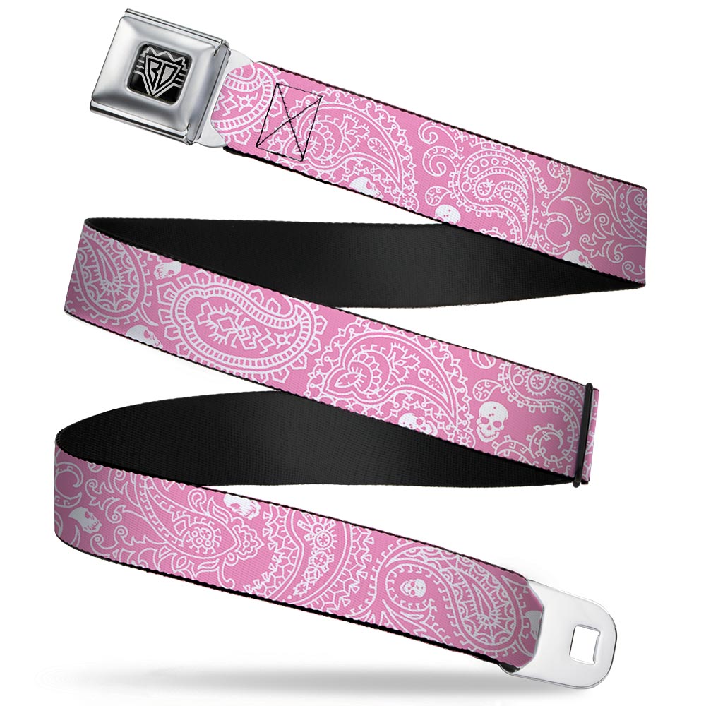 BD Wings Logo CLOSE-UP Full Color Black Silver Seatbelt Belt - Bandana/Skulls Pink/White Webbing Seatbelt Belts Buckle-Down