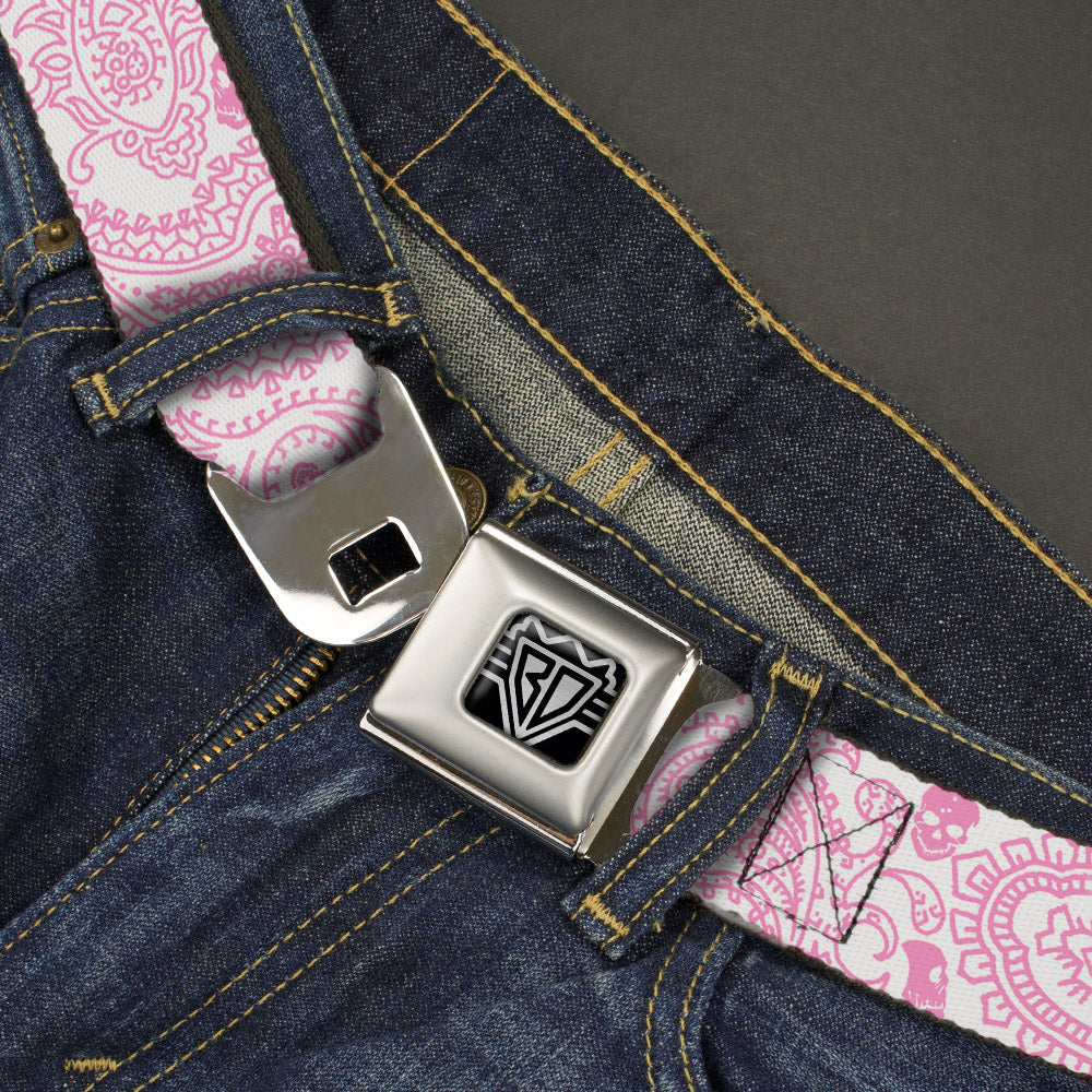 BD Wings Logo CLOSE-UP Full Color Black Silver Seatbelt Belt - Bandana/Skulls White/Pink Webbing Seatbelt Belts Buckle-Down