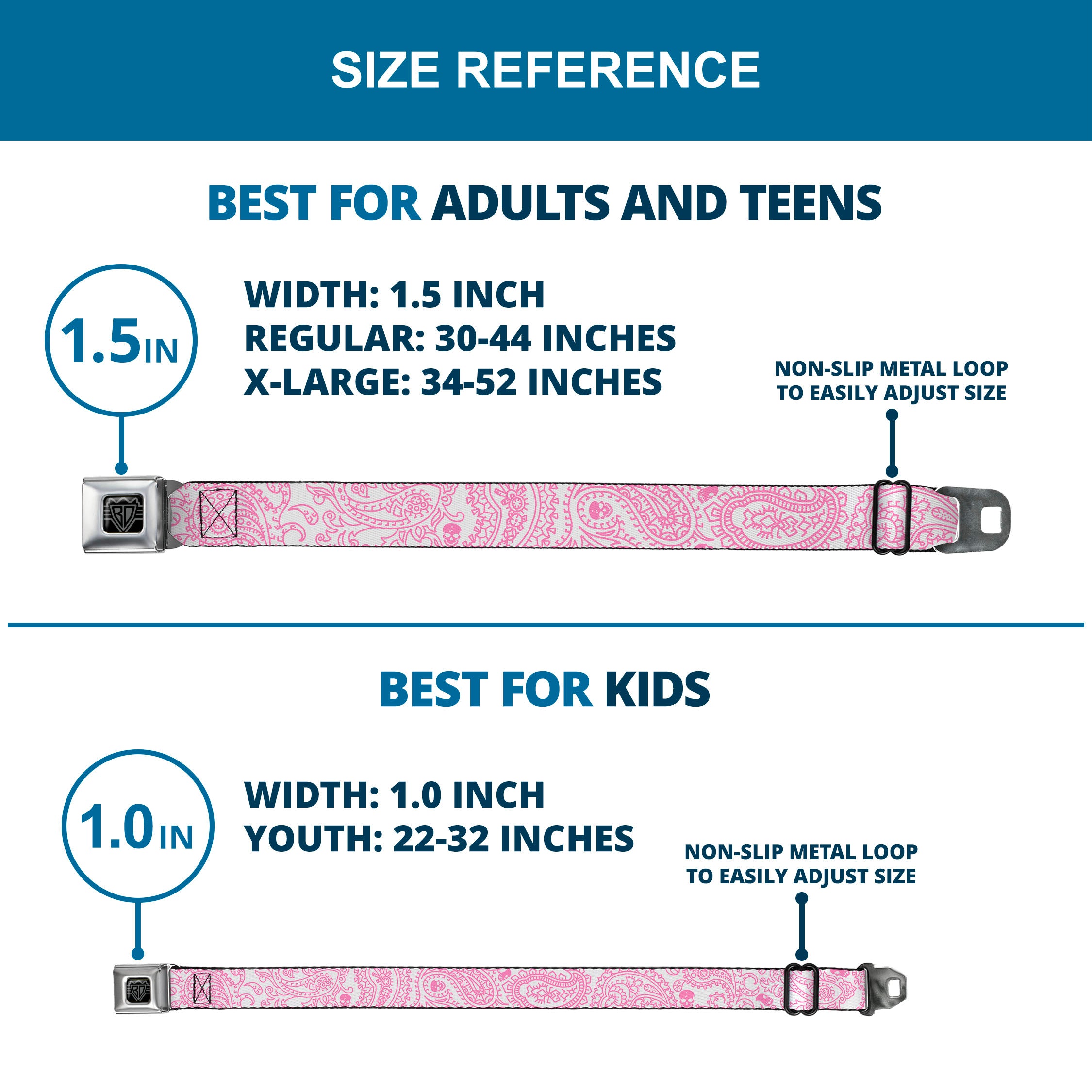 BD Wings Logo CLOSE-UP Full Color Black Silver Seatbelt Belt - Bandana/Skulls White/Pink Webbing Seatbelt Belts Buckle-Down