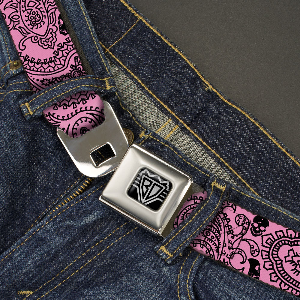 BD Wings Logo CLOSE-UP Full Color Black Silver Seatbelt Belt - Bandana/Skulls Pink/Black Webbing Seatbelt Belts Buckle-Down