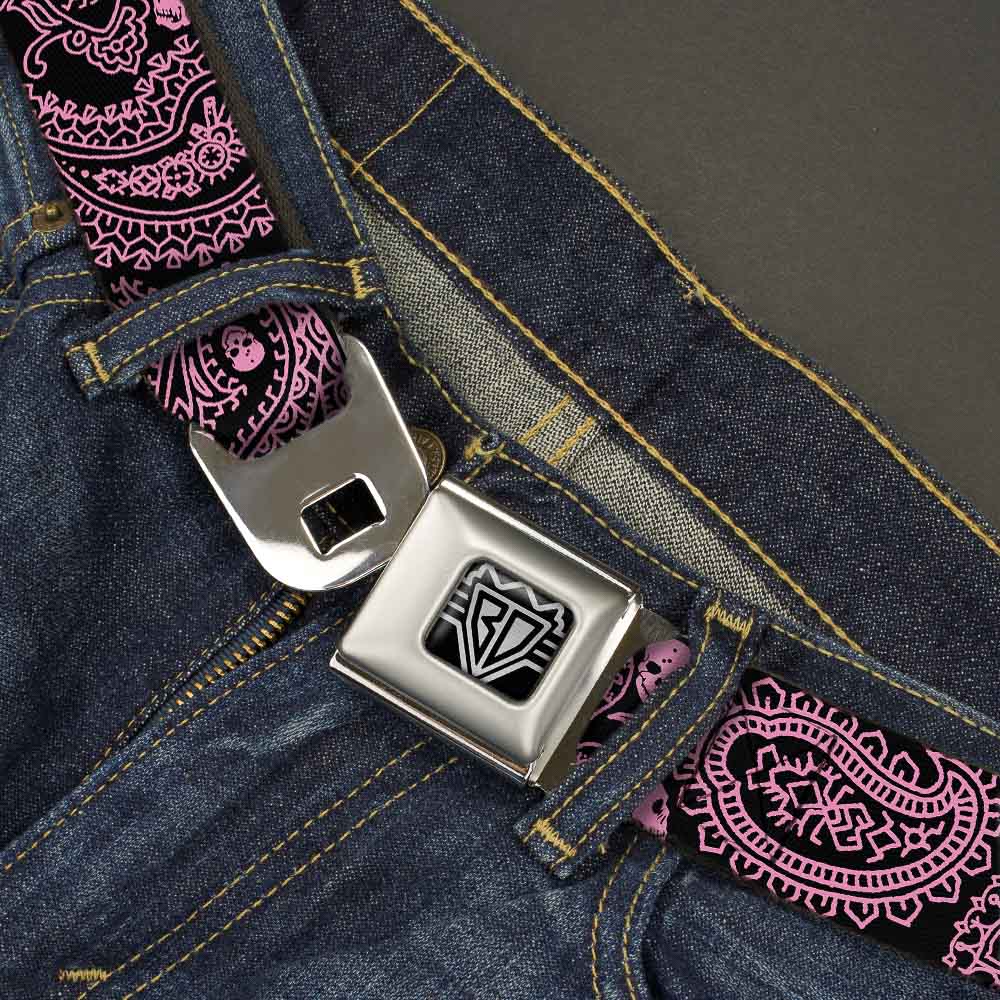 BD Wings Logo CLOSE-UP Full Color Black Silver Seatbelt Belt - Bandana/Skulls Black/Pink Webbing Seatbelt Belts Buckle-Down