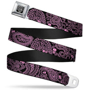 BD Wings Logo CLOSE-UP Full Color Black Silver Seatbelt Belt - Bandana/Skulls Black/Pink Webbing Seatbelt Belts Buckle-Down