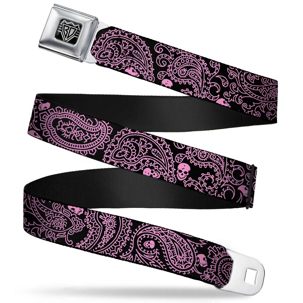 BD Wings Logo CLOSE-UP Full Color Black Silver Seatbelt Belt - Bandana/Skulls Black/Pink Webbing Seatbelt Belts Buckle-Down