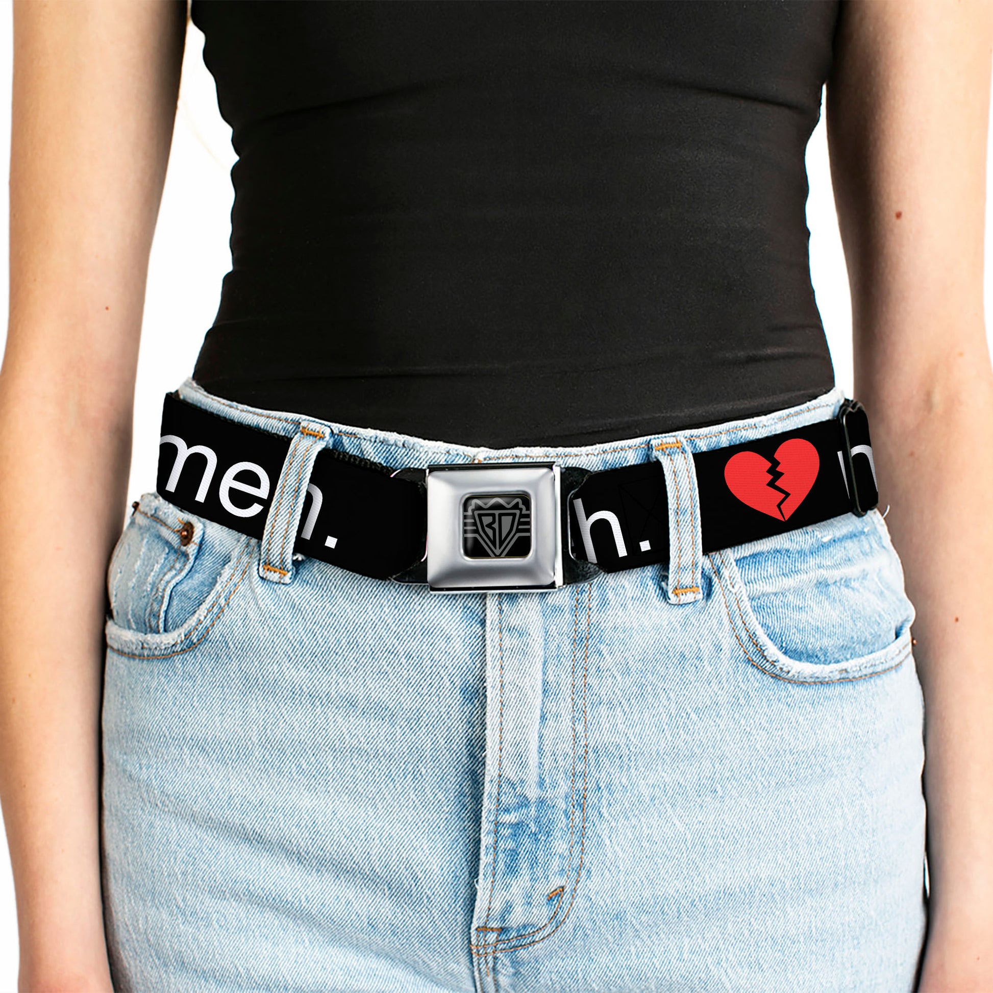 BD Wings Logo CLOSE-UP Full Color Black Silver Seatbelt Belt - Broken Heart MEH Black/Red/White Webbing Seatbelt Belts Buckle-Down