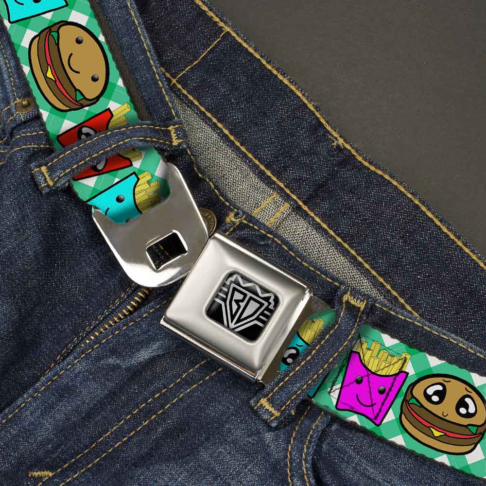 BD Wings Logo CLOSE-UP Full Color Black Silver Seatbelt Belt - Burger & Fries Cartoon Straight Green Tablecloth Webbing Seatbelt Belts Buckle-Down
