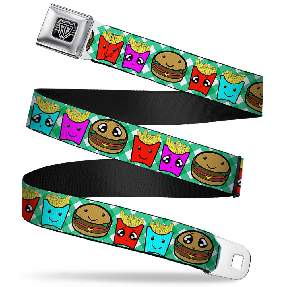 BD Wings Logo CLOSE-UP Full Color Black Silver Seatbelt Belt - Burger & Fries Cartoon Straight Green Tablecloth Webbing Seatbelt Belts Buckle-Down