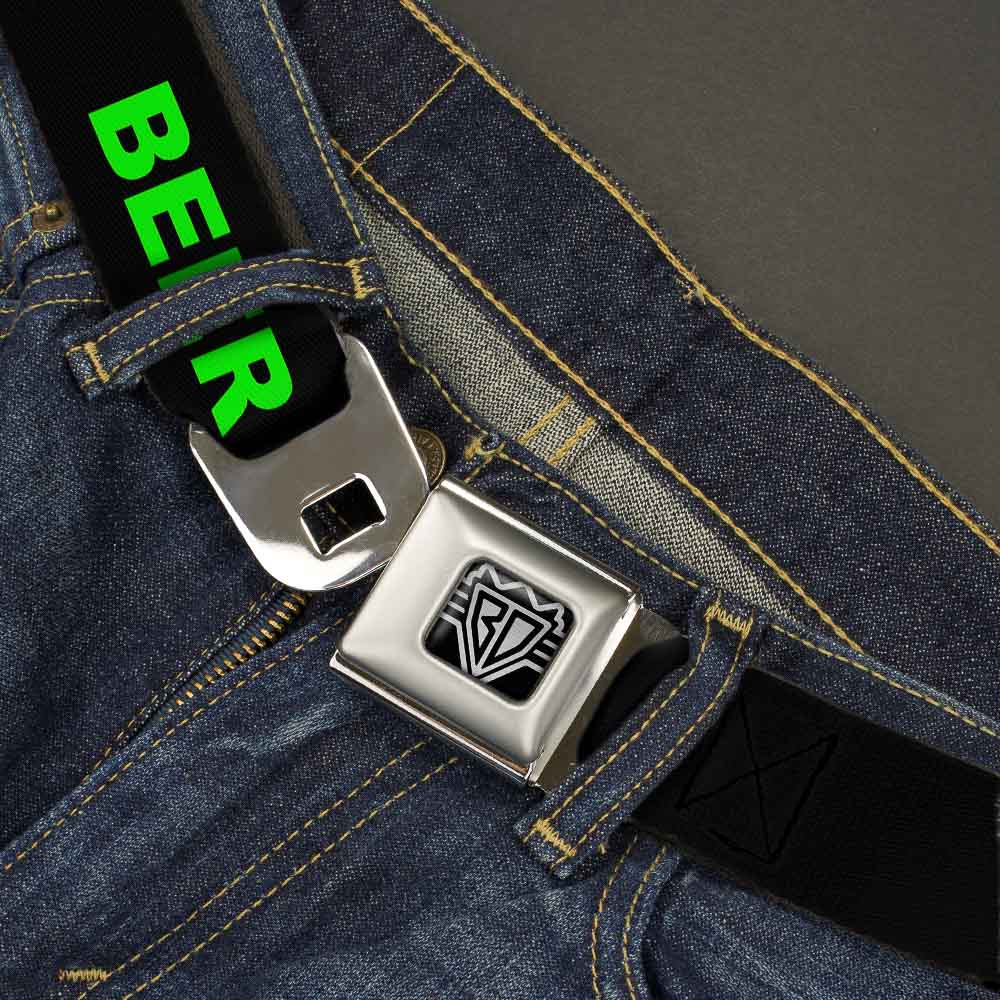 Seatbelt Belt - BEER FUCK YEAH Black/Neon Green Seatbelt Belts Buckle-Down