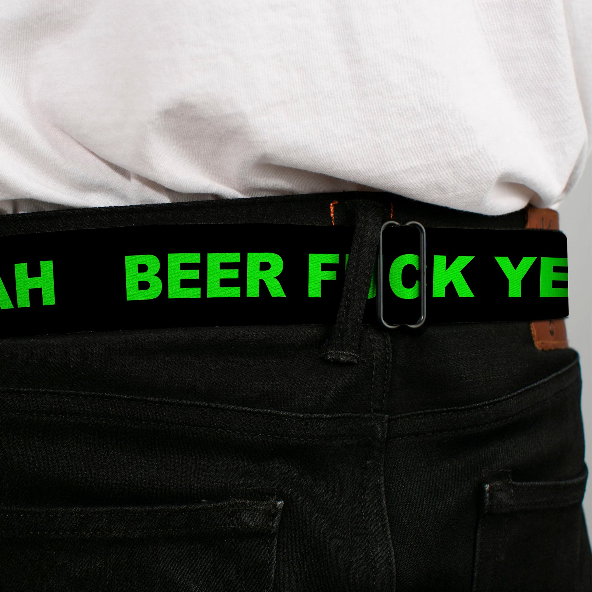 Seatbelt Belt - BEER FUCK YEAH Black/Neon Green Seatbelt Belts Buckle-Down