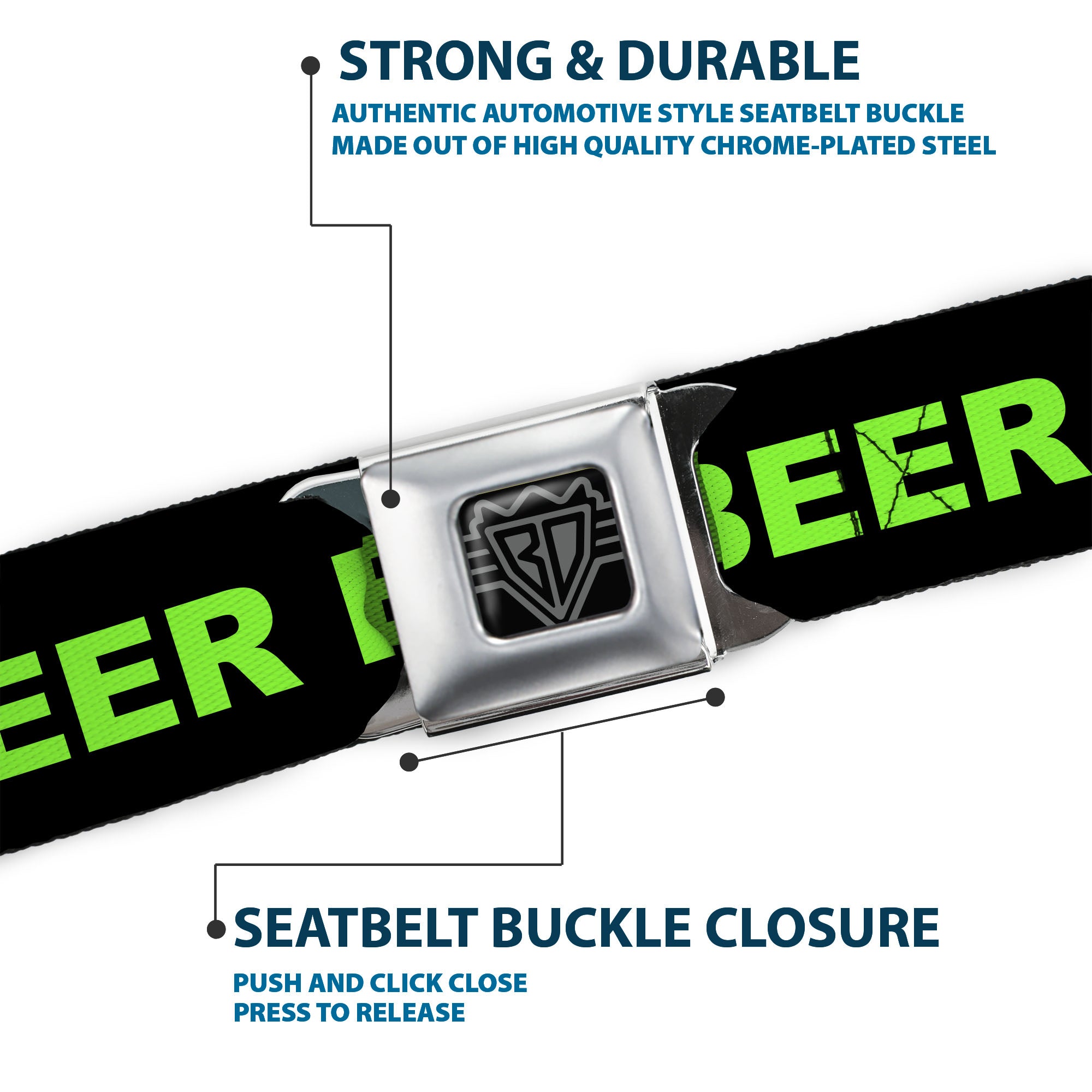 Seatbelt Belt - BEER FUCK YEAH Black/Neon Green Seatbelt Belts Buckle-Down