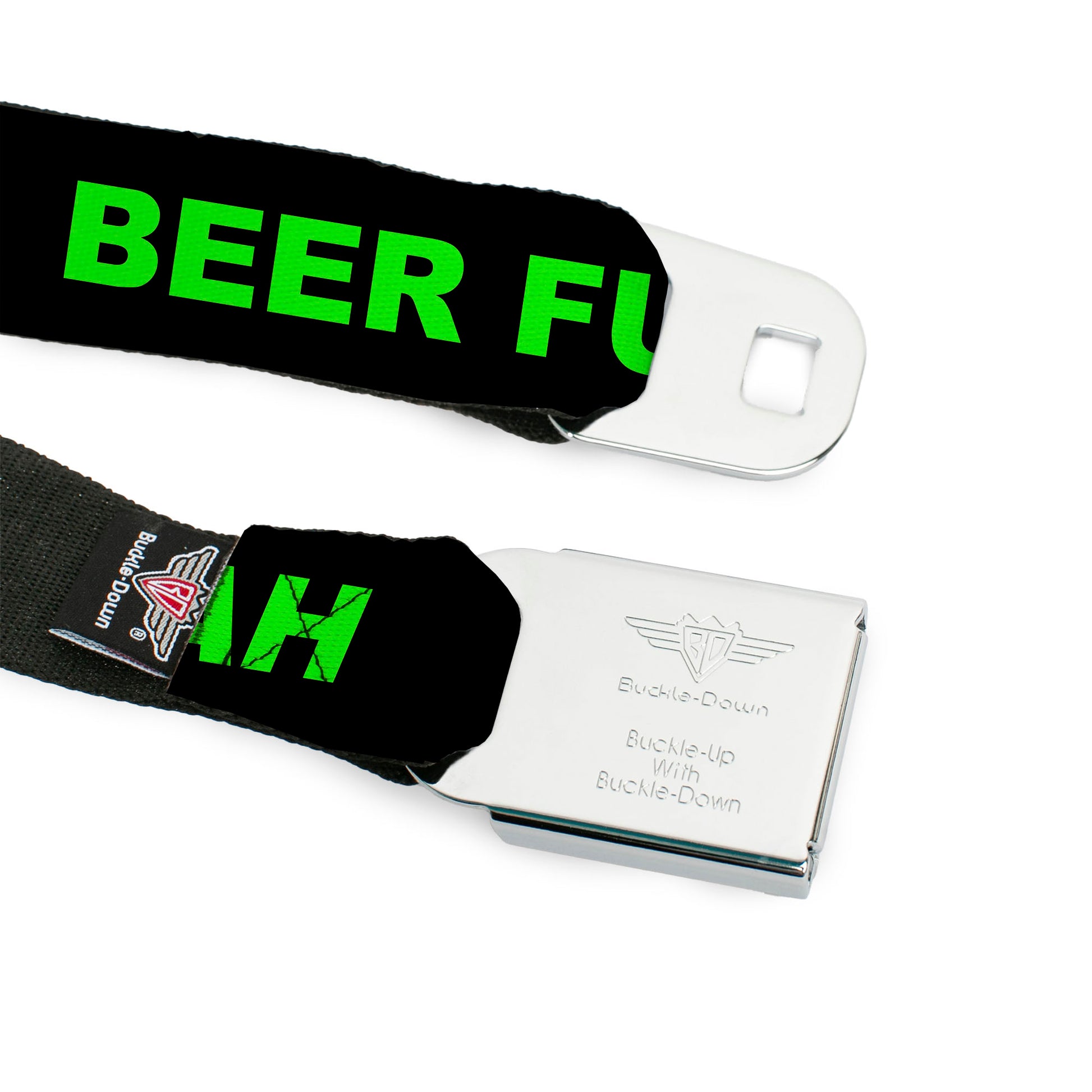 Seatbelt Belt - BEER FUCK YEAH Black/Neon Green Seatbelt Belts Buckle-Down