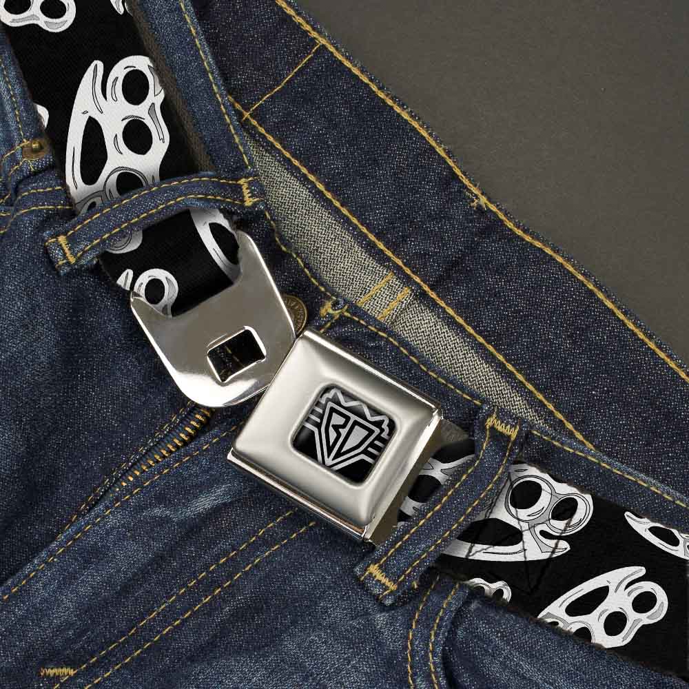 Seatbelt Belt - Brass Knuckles Black/White Seatbelt Belts Buckle-Down