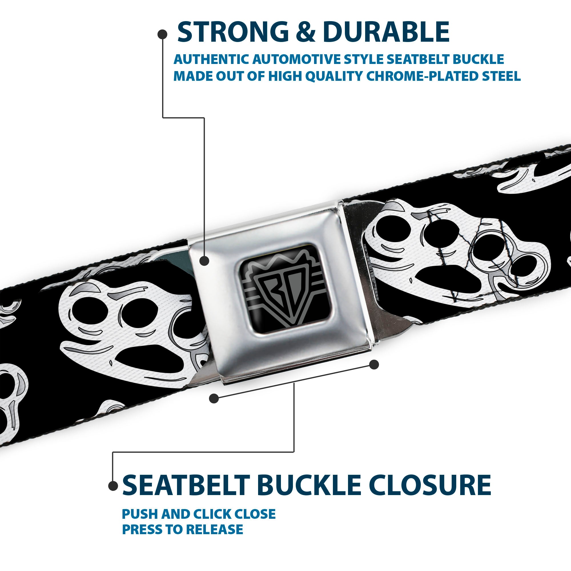 Seatbelt Belt - Brass Knuckles Black/White Seatbelt Belts Buckle-Down