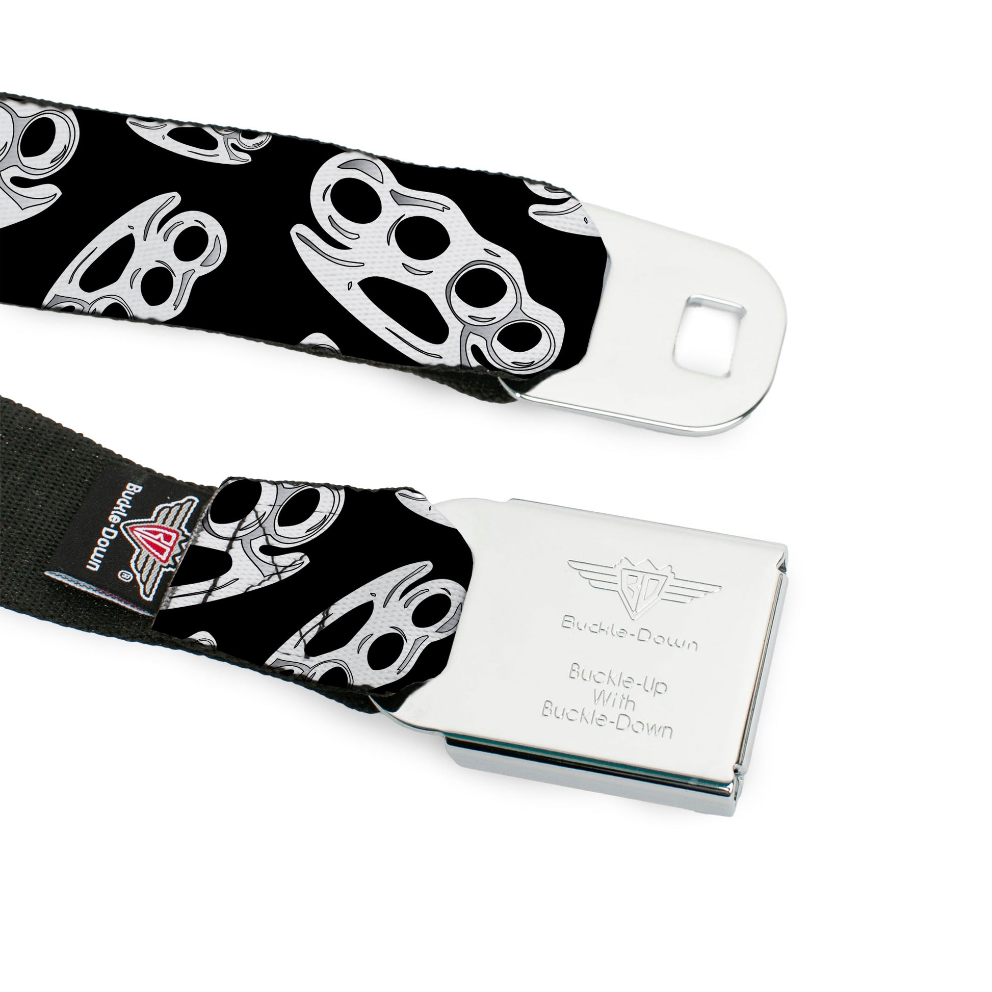Seatbelt Belt - Brass Knuckles Black/White Seatbelt Belts Buckle-Down