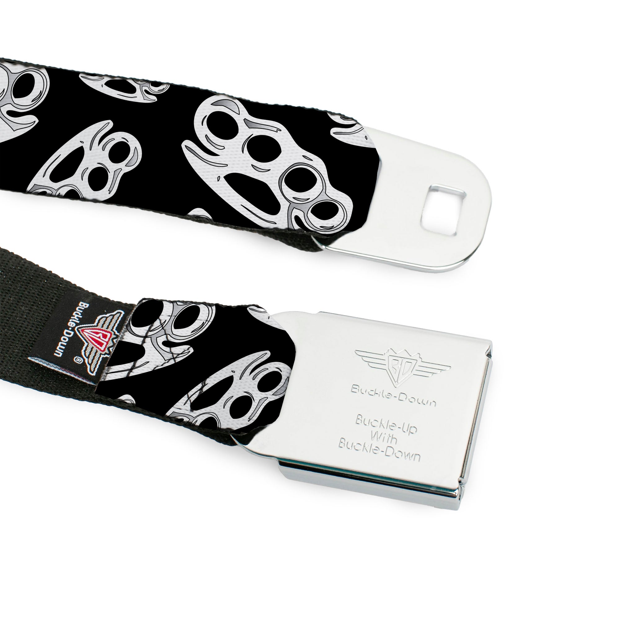 Seatbelt Belt - Brass Knuckles Black/White Seatbelt Belts Buckle-Down