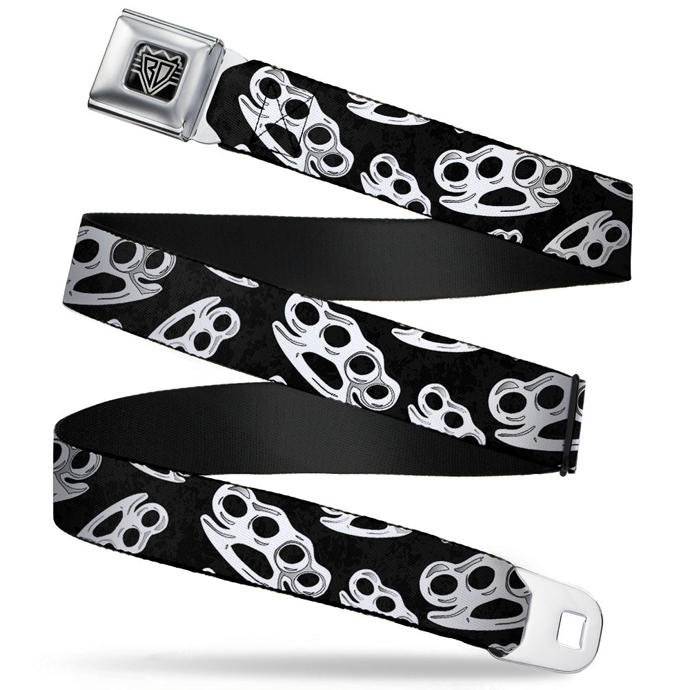 Seatbelt Belt - Brass Knuckles Black/White Seatbelt Belts Buckle-Down