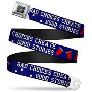 BD Wings Logo CLOSE-UP Full Color Black Silver Seatbelt Belt - Beer Pong BAD CHOICES CREATE GOOD STORIES Blue/White/Red Webbing Seatbelt Belts Buckle-Down