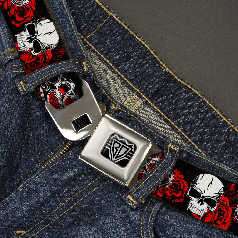 BD Wings Logo CLOSE-UP Full Color Black Silver Seatbelt Belt - Brass Knuckles/Skulls/Roses Black/Red/White Webbing Seatbelt Belts Buckle-Down