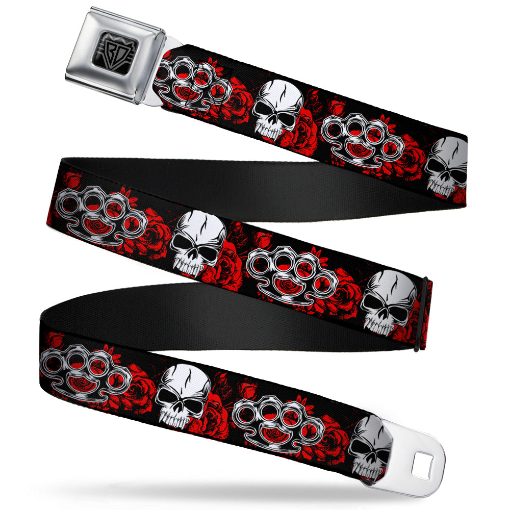 BD Wings Logo CLOSE-UP Full Color Black Silver Seatbelt Belt - Brass Knuckles/Skulls/Roses Black/Red/White Webbing Seatbelt Belts Buckle-Down