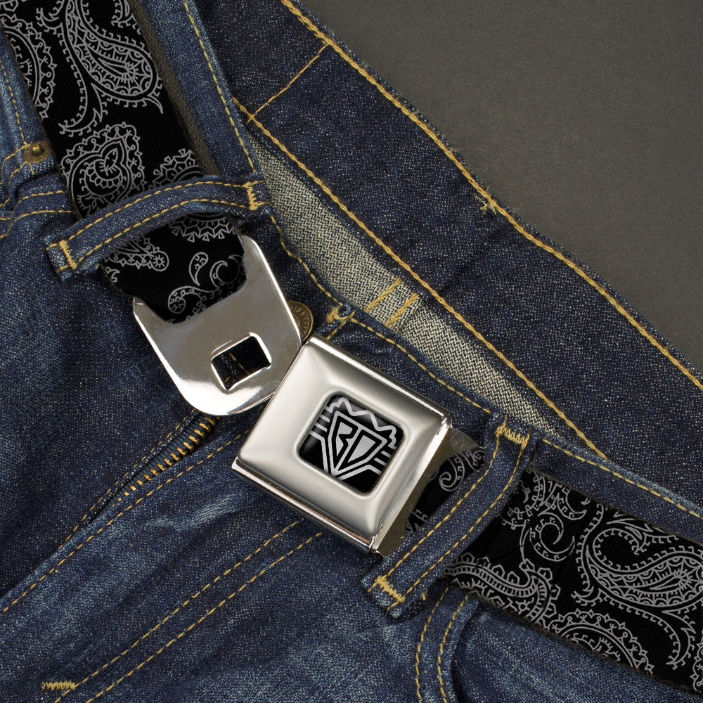 BD Wings Logo CLOSE-UP Full Color Black Silver Seatbelt Belt - Bandana Black/Gray Webbing Seatbelt Belts Buckle-Down