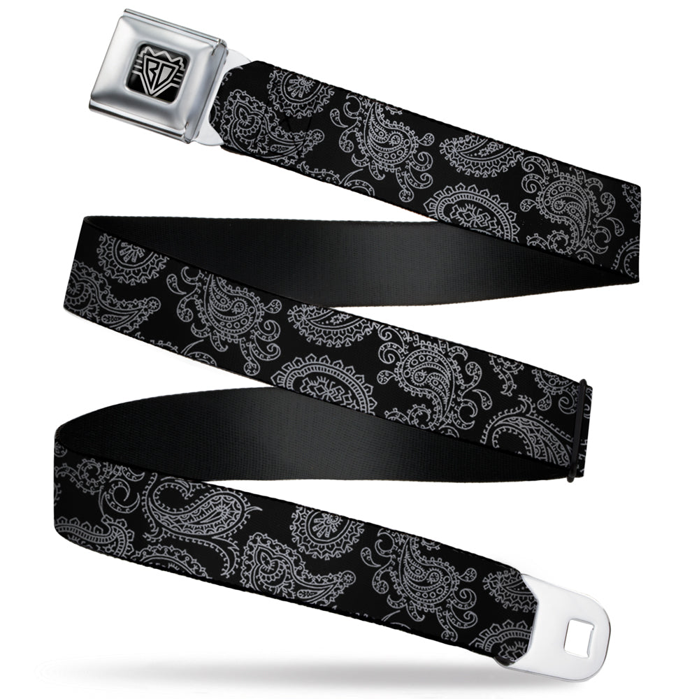 BD Wings Logo CLOSE-UP Full Color Black Silver Seatbelt Belt - Bandana Black/Gray Webbing Seatbelt Belts Buckle-Down