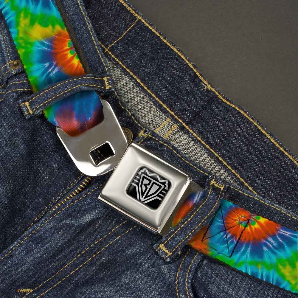 BD Wings Logo CLOSE-UP Full Color Black Silver Seatbelt Belt - BD Tie Dye13 Webbing Seatbelt Belts Buckle-Down