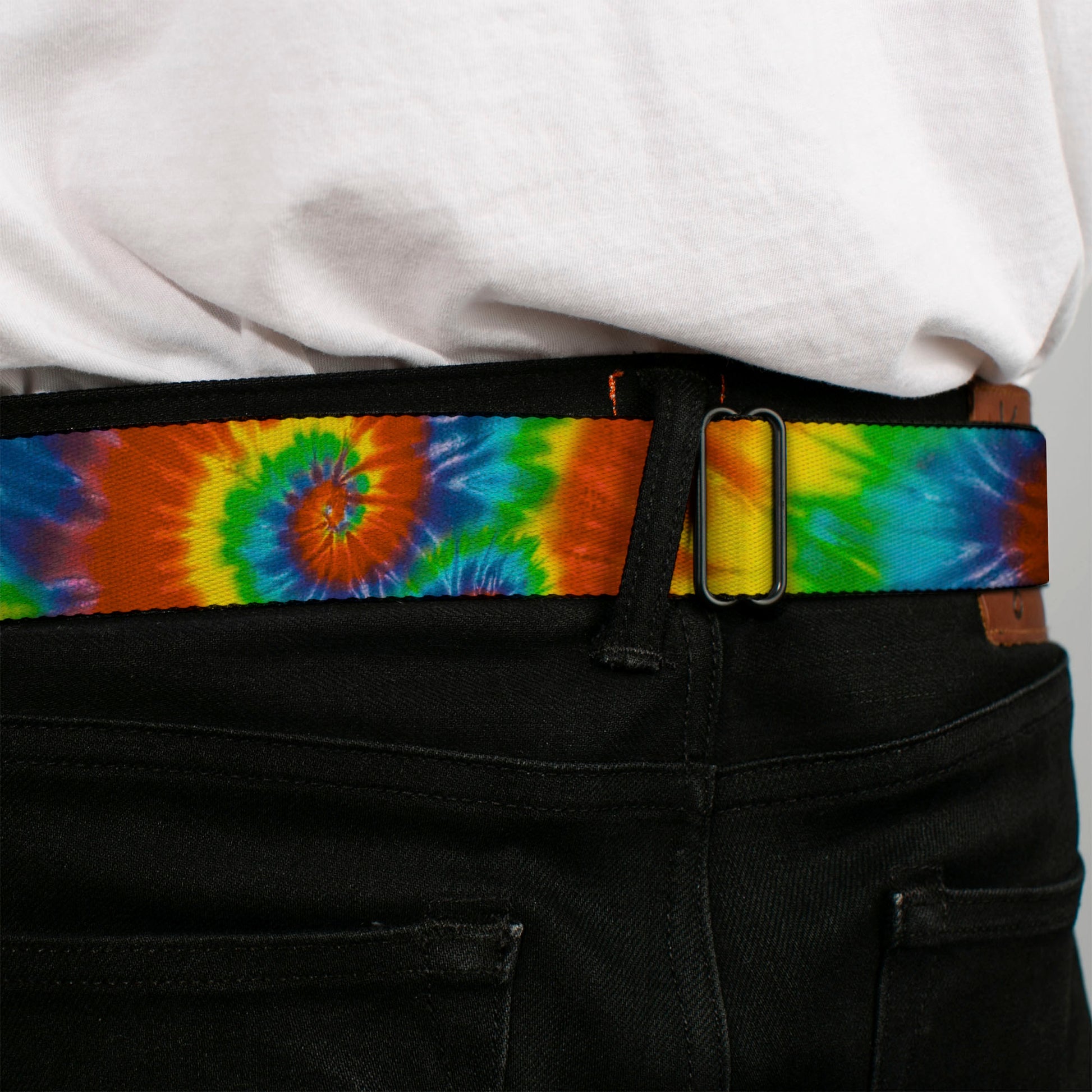 BD Wings Logo CLOSE-UP Full Color Black Silver Seatbelt Belt - BD Tie Dye13 Webbing Seatbelt Belts Buckle-Down
