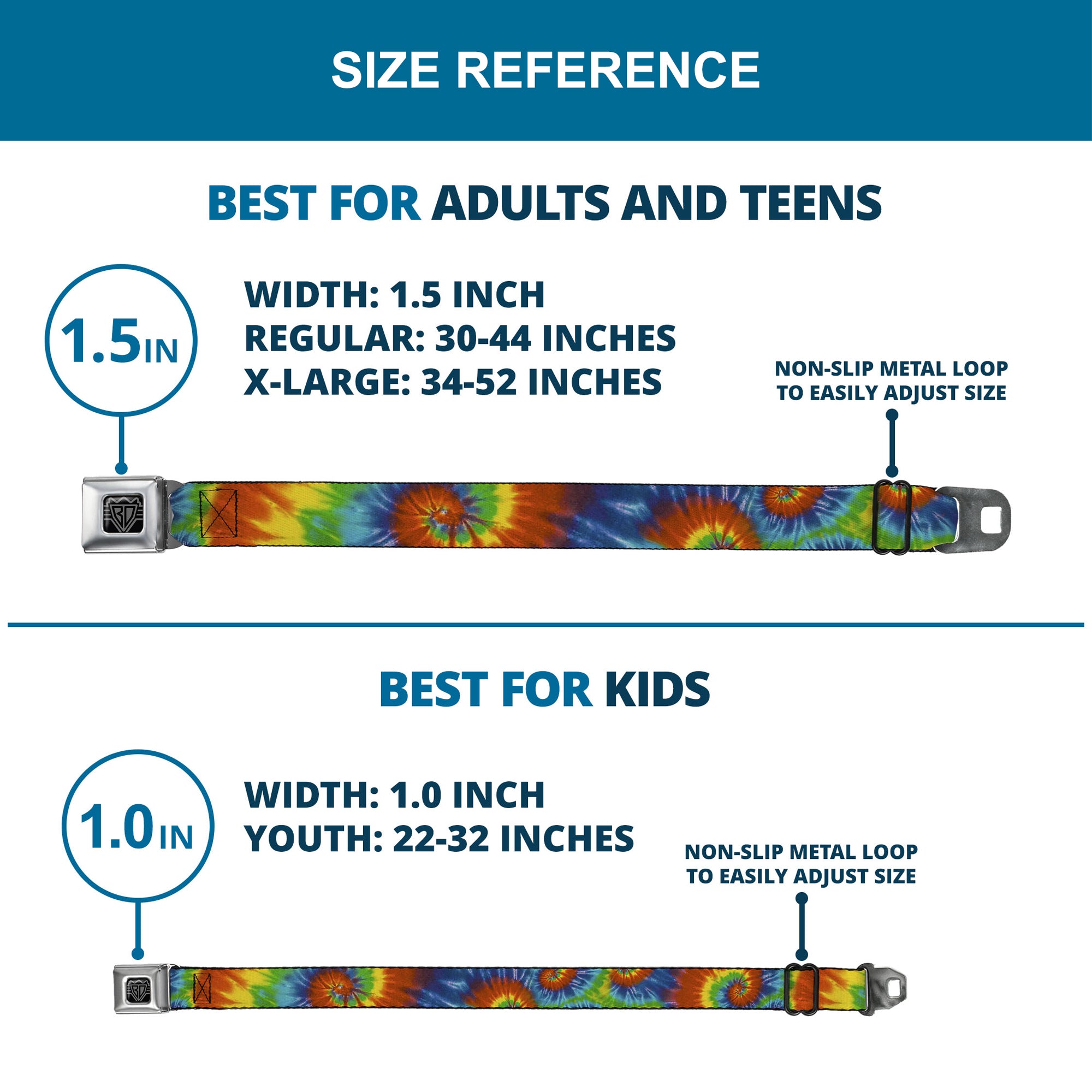 BD Wings Logo CLOSE-UP Full Color Black Silver Seatbelt Belt - BD Tie Dye13 Webbing Seatbelt Belts Buckle-Down