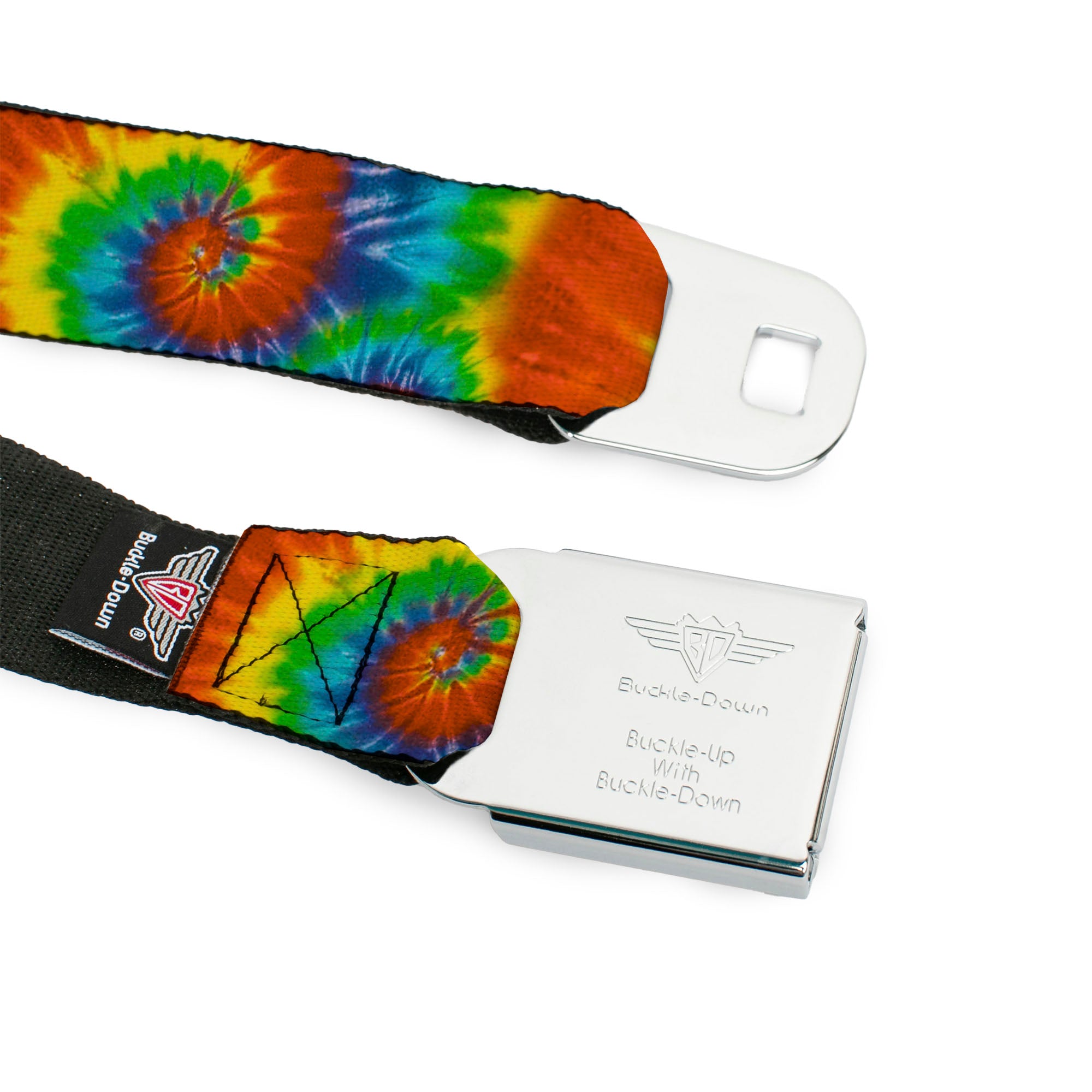 BD Wings Logo CLOSE-UP Full Color Black Silver Seatbelt Belt - BD Tie Dye13 Webbing Seatbelt Belts Buckle-Down
