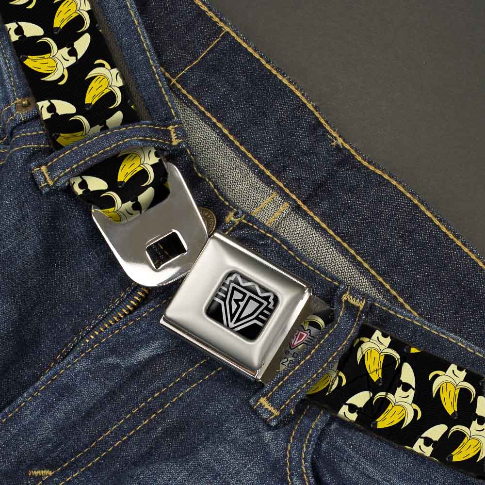 BD Wings Logo CLOSE-UP Full Color Black Silver Seatbelt Belt - Banana Peeled w/Sunglasses Black/Yellow Webbing Seatbelt Belts Buckle-Down