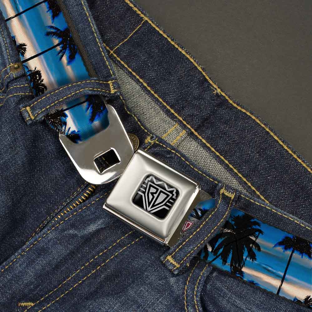 BD Wings Logo CLOSE-UP Full Color Black Silver Seatbelt Belt - Blue Sunset Webbing Seatbelt Belts Buckle-Down