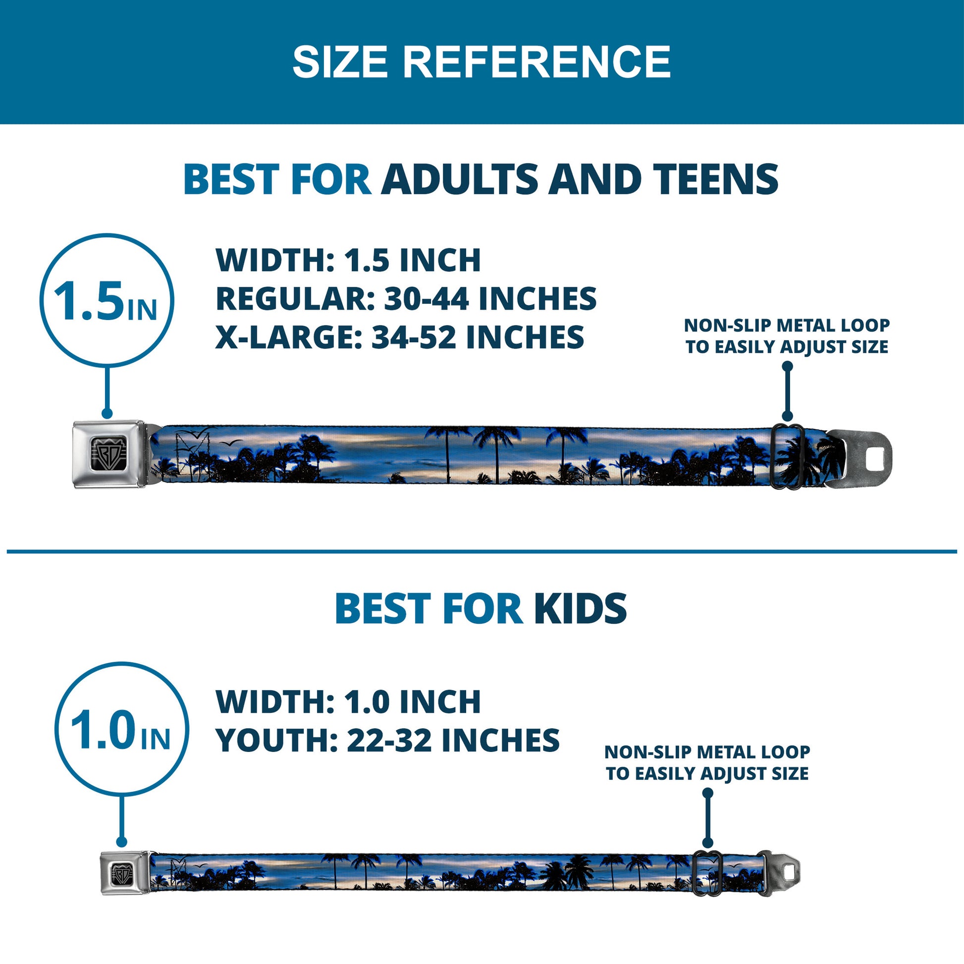 BD Wings Logo CLOSE-UP Full Color Black Silver Seatbelt Belt - Blue Sunset Webbing Seatbelt Belts Buckle-Down