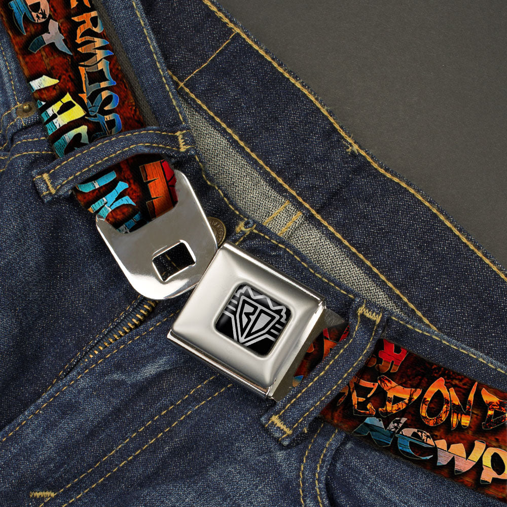 BD Wings Logo CLOSE-UP Full Color Black Silver Seatbelt Belt - Beach Tags Stacked Brick Wall/Beach Scenes Webbing Seatbelt Belts Buckle-Down