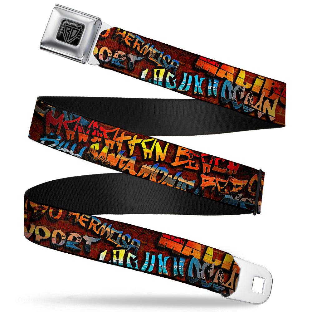 BD Wings Logo CLOSE-UP Full Color Black Silver Seatbelt Belt - Beach Tags Stacked Brick Wall/Beach Scenes Webbing Seatbelt Belts Buckle-Down