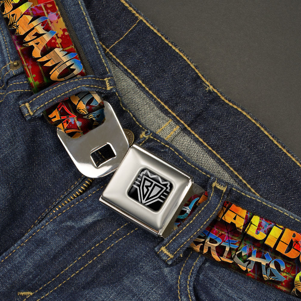 BD Wings Logo CLOSE-UP Full Color Black Silver Seatbelt Belt - Beach Tags/Paint Splatter Brick Wall/Beach Scenes Webbing Seatbelt Belts Buckle-Down