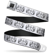 BD Wings Logo CLOSE-UP Full Color Black Silver Seatbelt Belt - BD Skulls w/Wings White/Black Webbing Seatbelt Belts Buckle-Down
