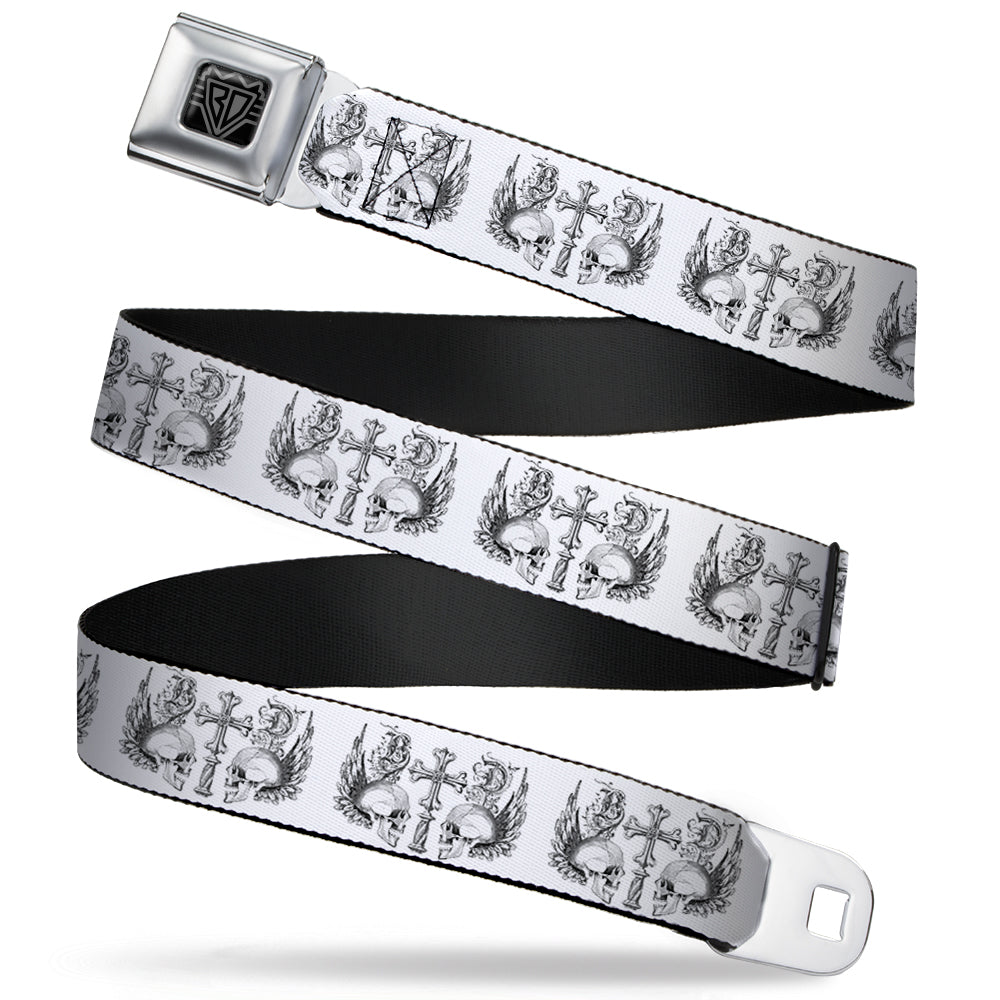 BD Wings Logo CLOSE-UP Full Color Black Silver Seatbelt Belt - BD Skulls w/Wings White/Black Webbing Seatbelt Belts Buckle-Down