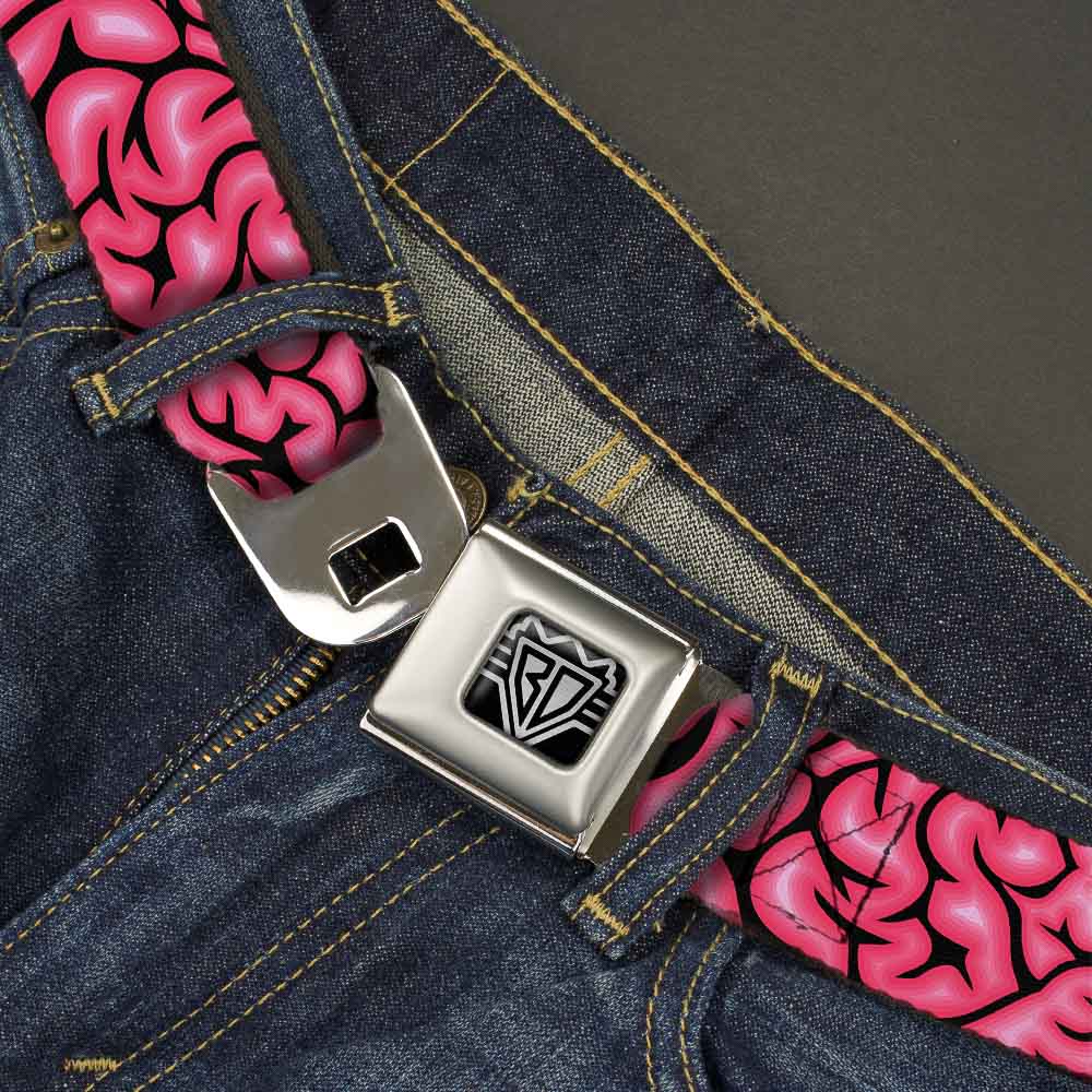 BD Wings Logo CLOSE-UP Full Color Black Silver Seatbelt Belt - Brains Black/Pink Webbing Seatbelt Belts Buckle-Down