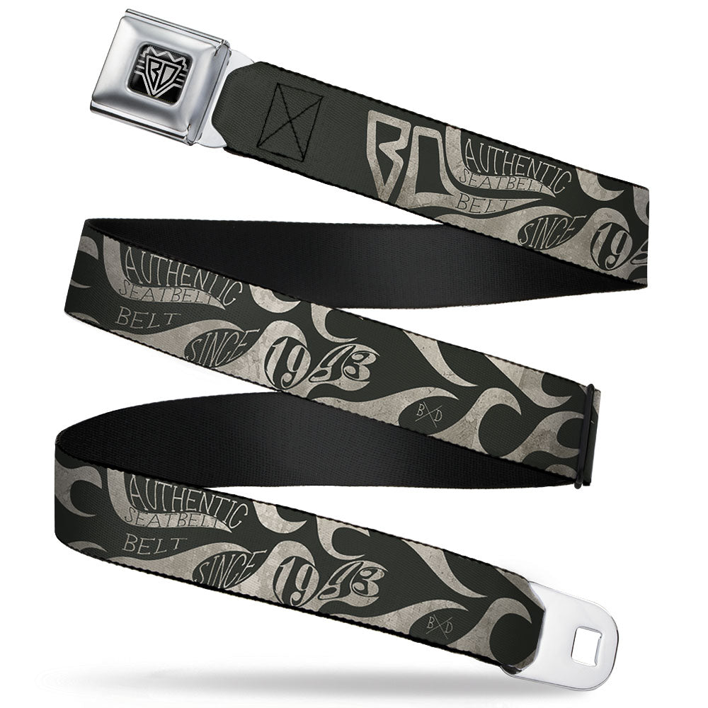 BD Wings Logo CLOSE-UP Full Color Black Silver Seatbelt Belt - BD AUTHENTIC SEATBELT BELT SINCE 1993 Flames Olive/Tan Webbing Seatbelt Belts Buckle-Down